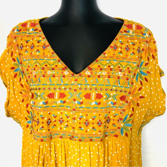 SAVANNA JANE Marigold Yellow Embroidered Polka Dot Babydoll Dress - Picture 2 of 10